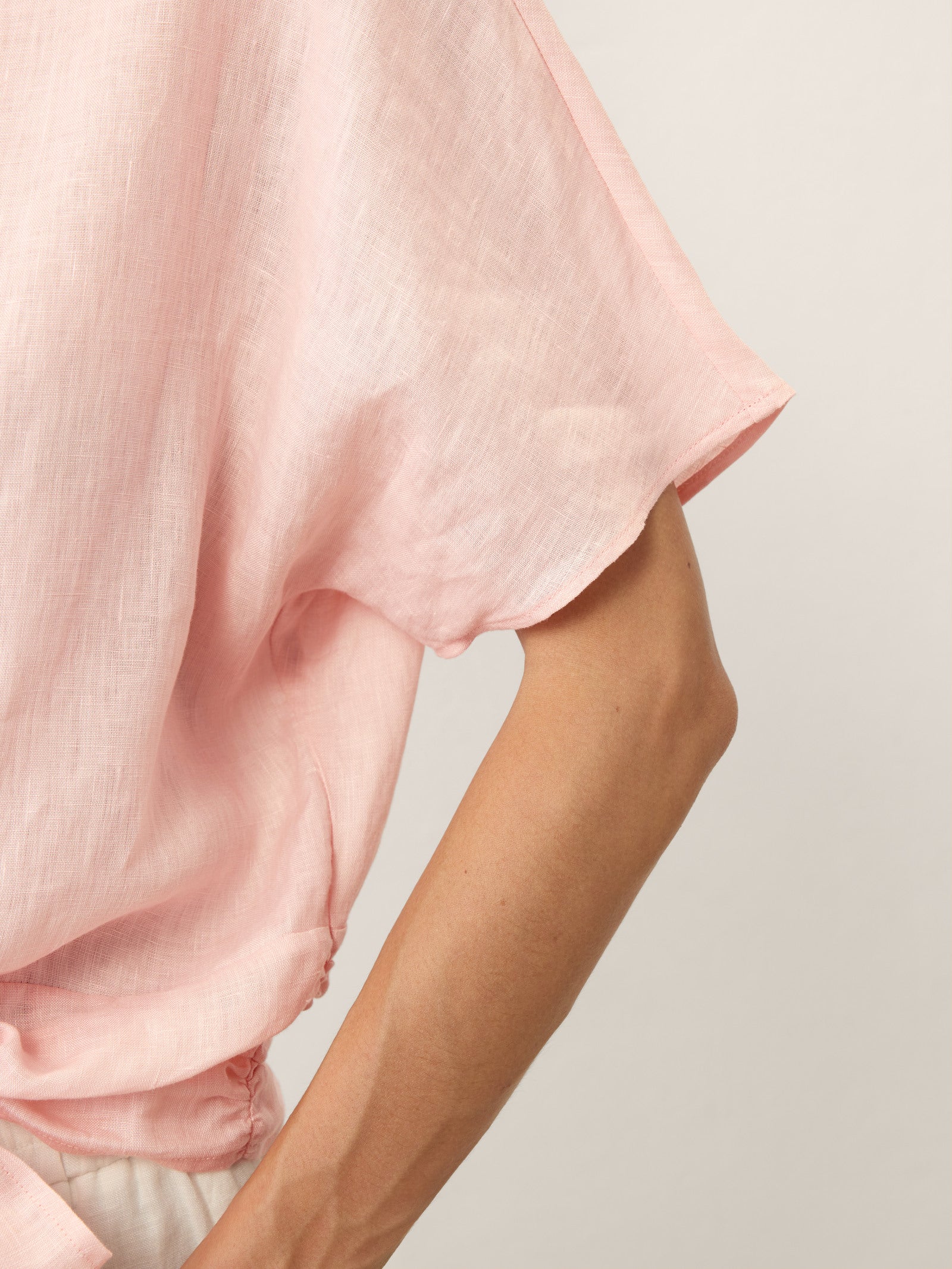 100% Linen Tie Front Drop Shoulder Top PAULA