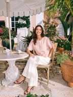 100% Linen Tie Front Drop Shoulder Top PAULA