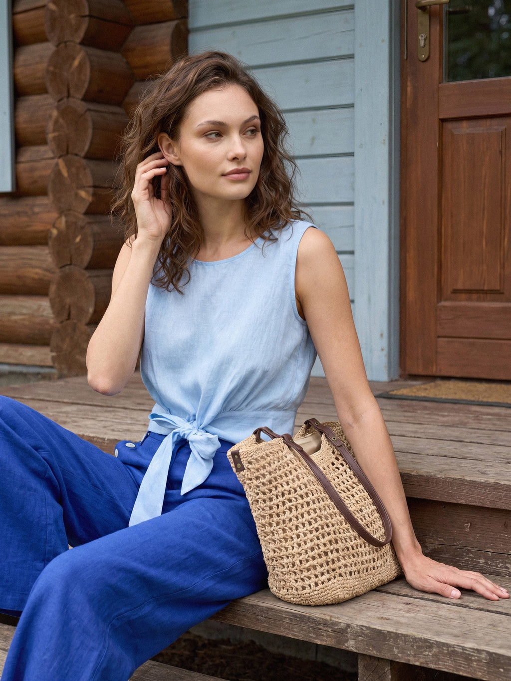 100% Linen Tie Waist Sleeveless Top ALTHEIA
