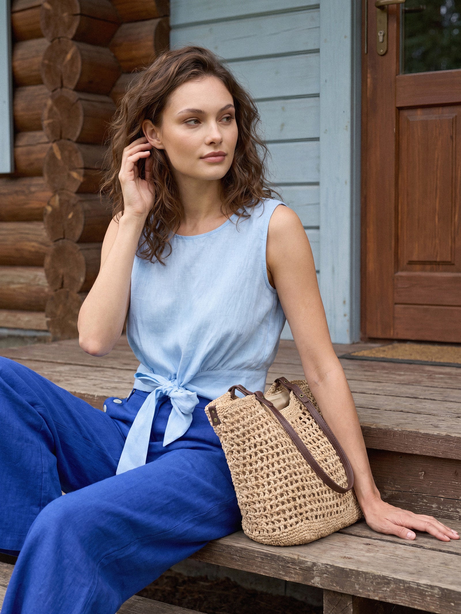 100% Linen Tie Waist Sleeveless Top ALTHEIA