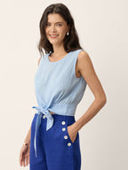 100% Linen Tie Waist Sleeveless Top ALTHEIA