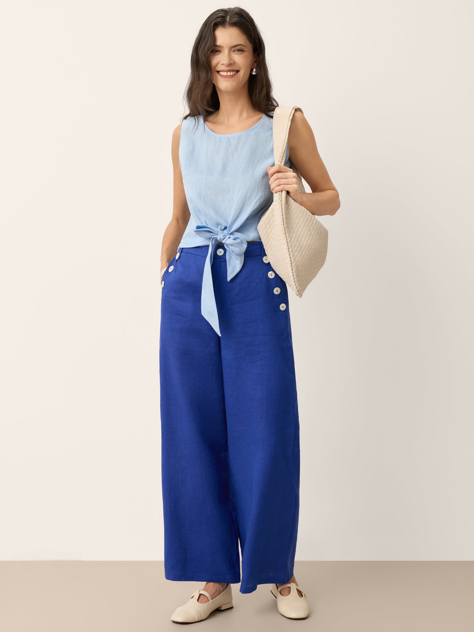 100% Linen Tie Waist Sleeveless Top ALTHEIA