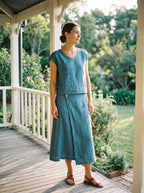 100% Linen V-Neck Cap Sleeve Crop Top FRESSA