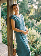 100% Linen V-Neck Cap Sleeve Crop Top FRESSA