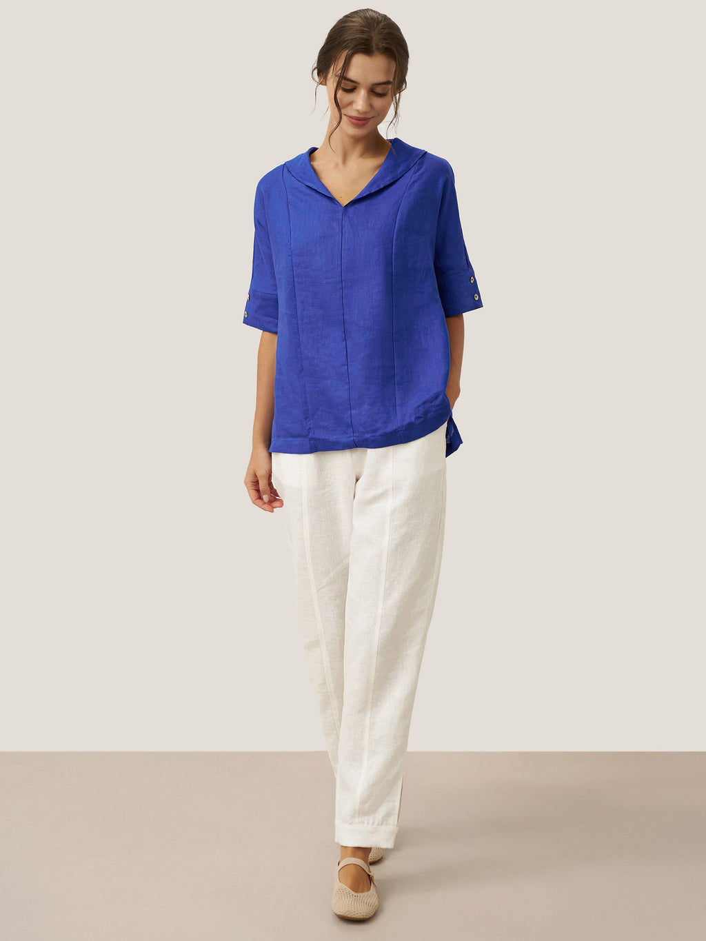 Linen V Neck Short Sleeve Shirt SIERRA