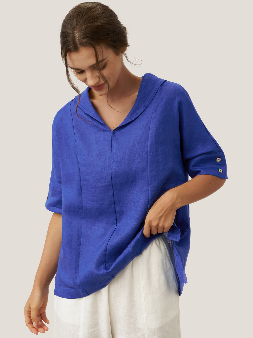 Linen V Neck Short Sleeve Shirt SIERRA