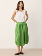 100% Linen Wood Button Elasticated Waist Bubble Skirt QUENBY