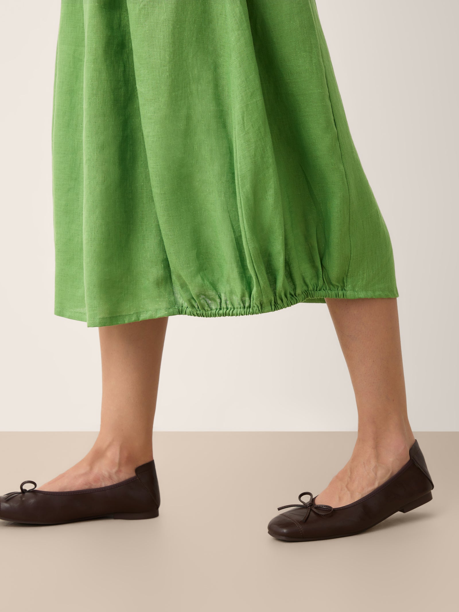 100% Linen Wood Button Elasticated Waist Bubble Skirt QUENBY