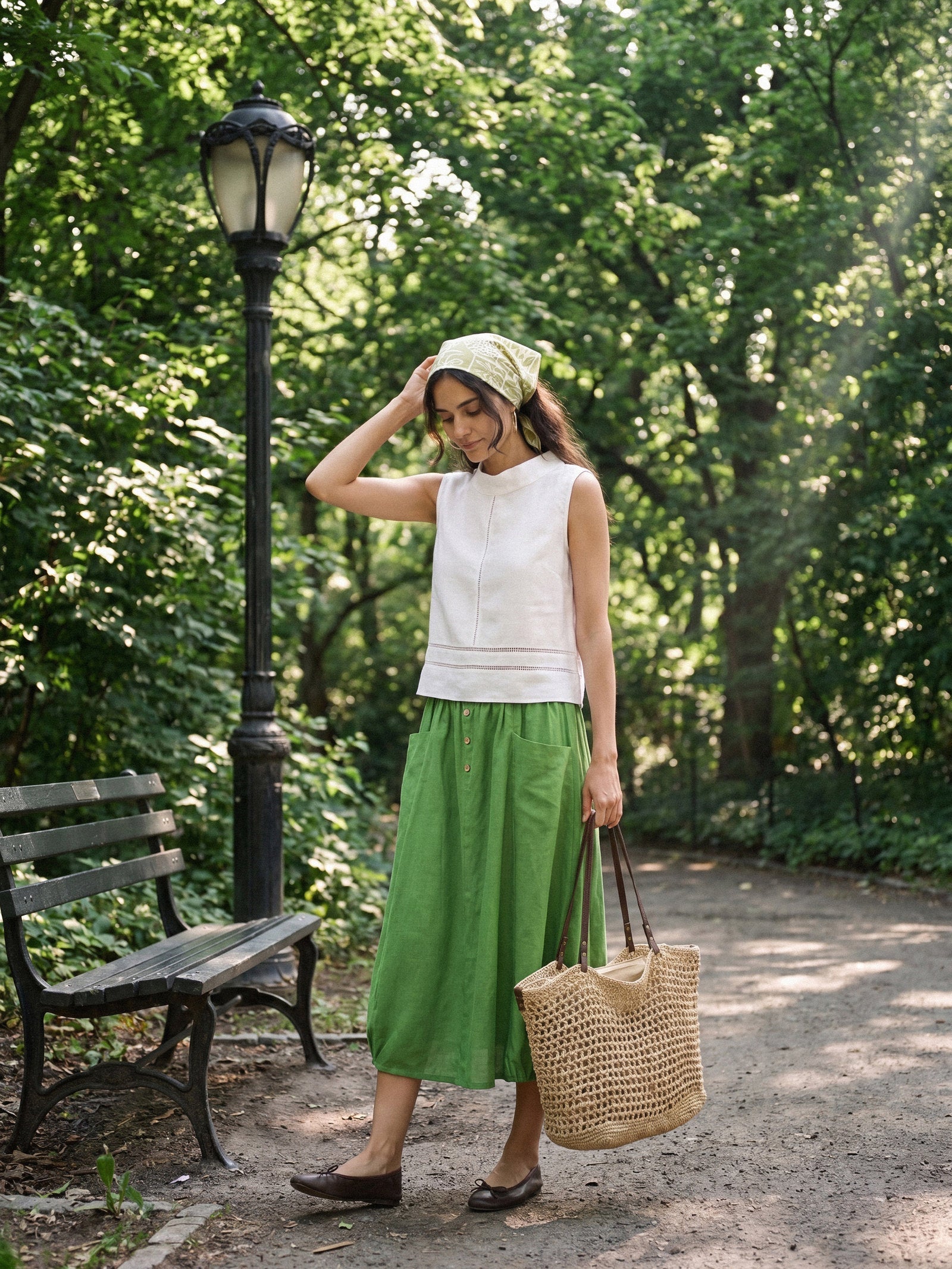 100% Linen Wood Button Elasticated Waist Bubble Skirt QUENBY