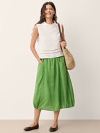 100% Linen Wood Button Elasticated Waist Bubble Skirt QUENBY