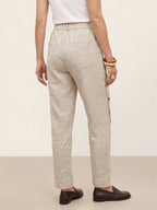 100% Linen Wood Button Slit Hem Ankle Pants ALBA