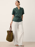 100% Linen Wrap Front Elastic Waist Top BETTINA