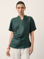 100% Linen Wrap Front Elastic Waist Top BETTINA