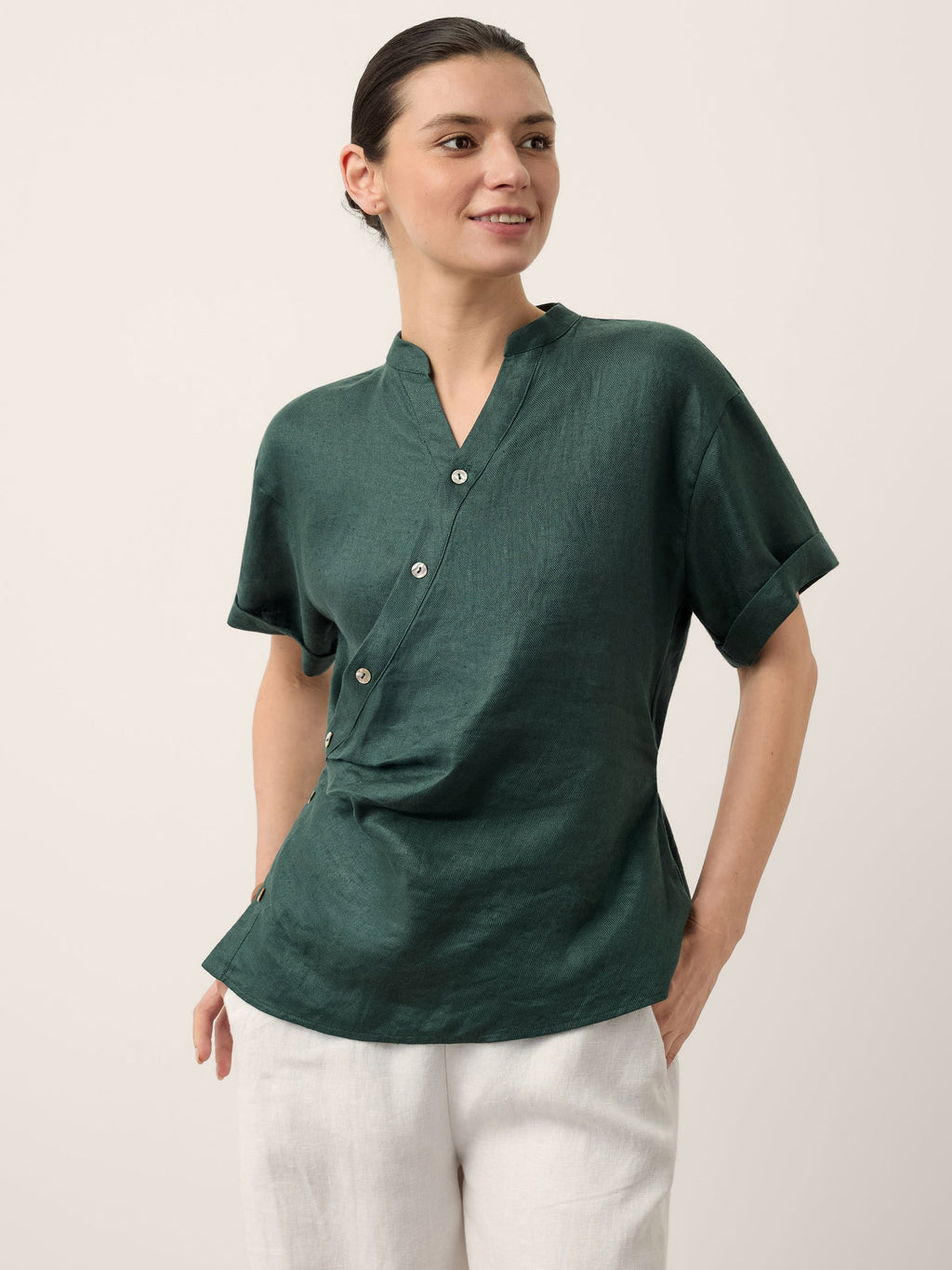 100% Linen Wrap Front Elastic Waist Top BETTINA