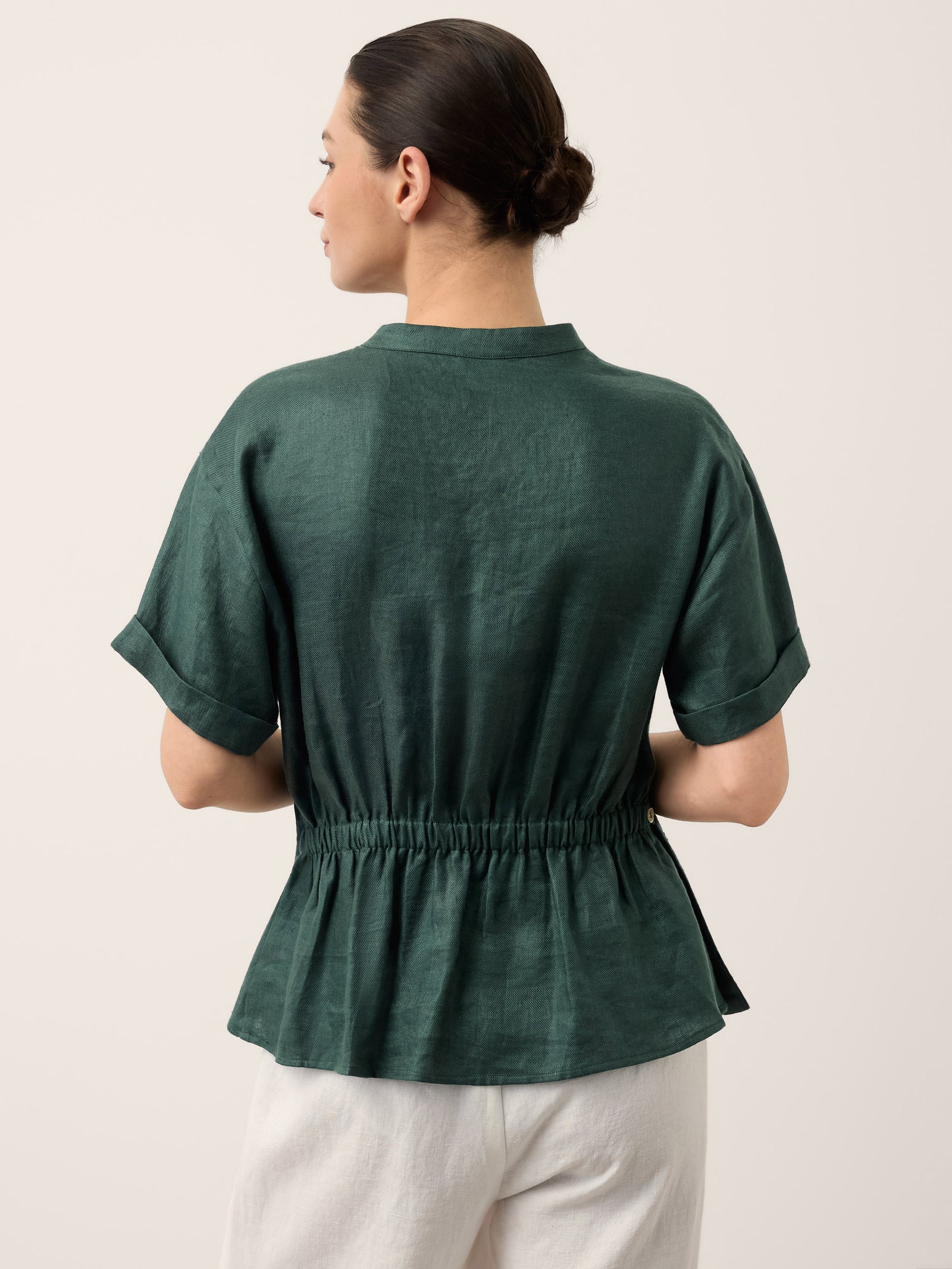 100% Linen Wrap Front Elastic Waist Top BETTINA