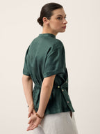100% Linen Wrap Front Elastic Waist Top BETTINA