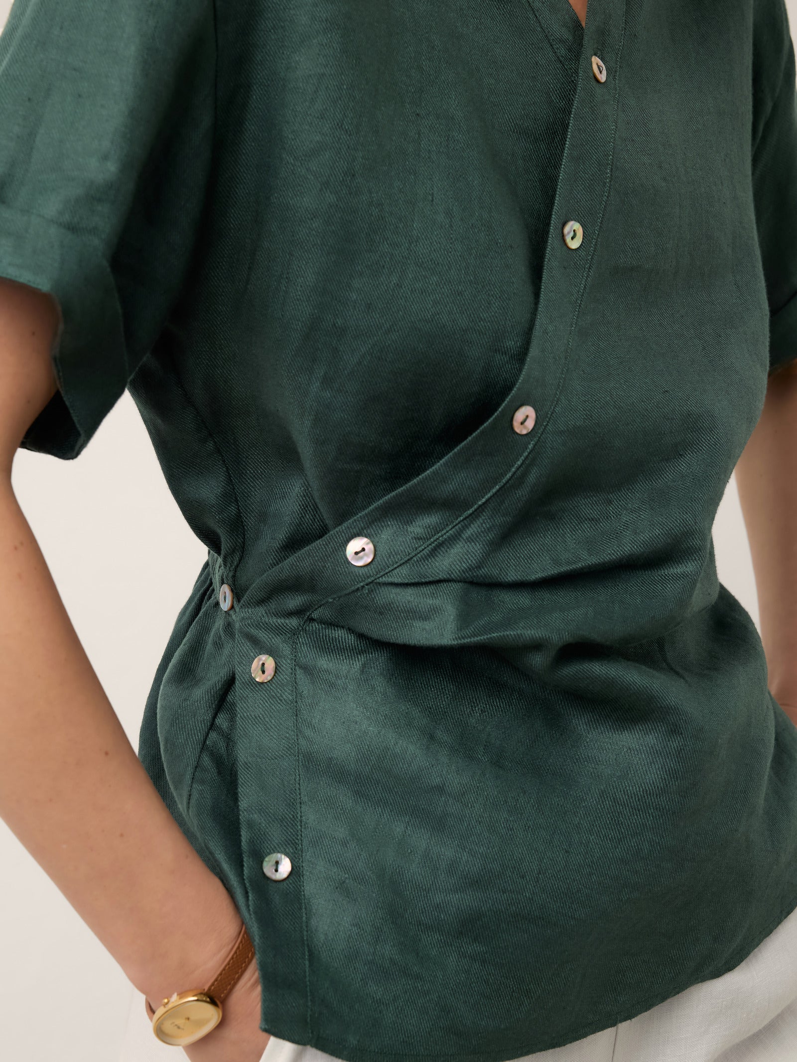 100% Linen Wrap Front Elastic Waist Top BETTINA