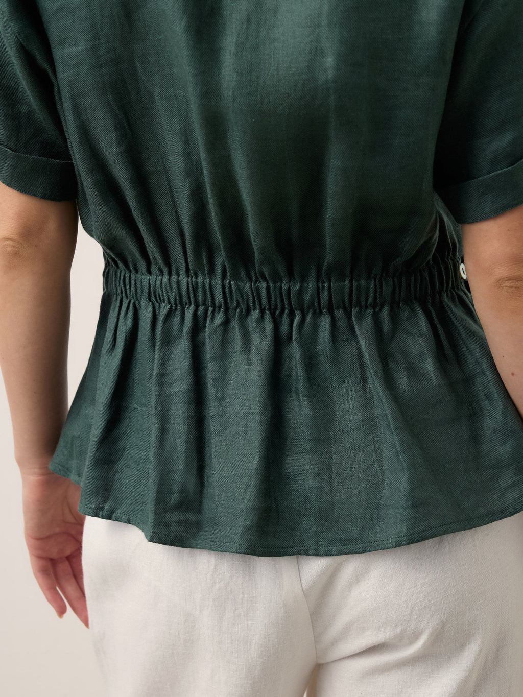 100% Linen Wrap Front Elastic Waist Top BETTINA
