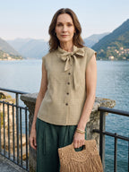 100% Linen Yarn Dyed Check Tie Neck Top ISALINE