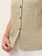 100% Linen Yarn Dyed Check Tie Neck Top ISALINE