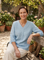 100% Linen Puff Sleeves Top LEAH