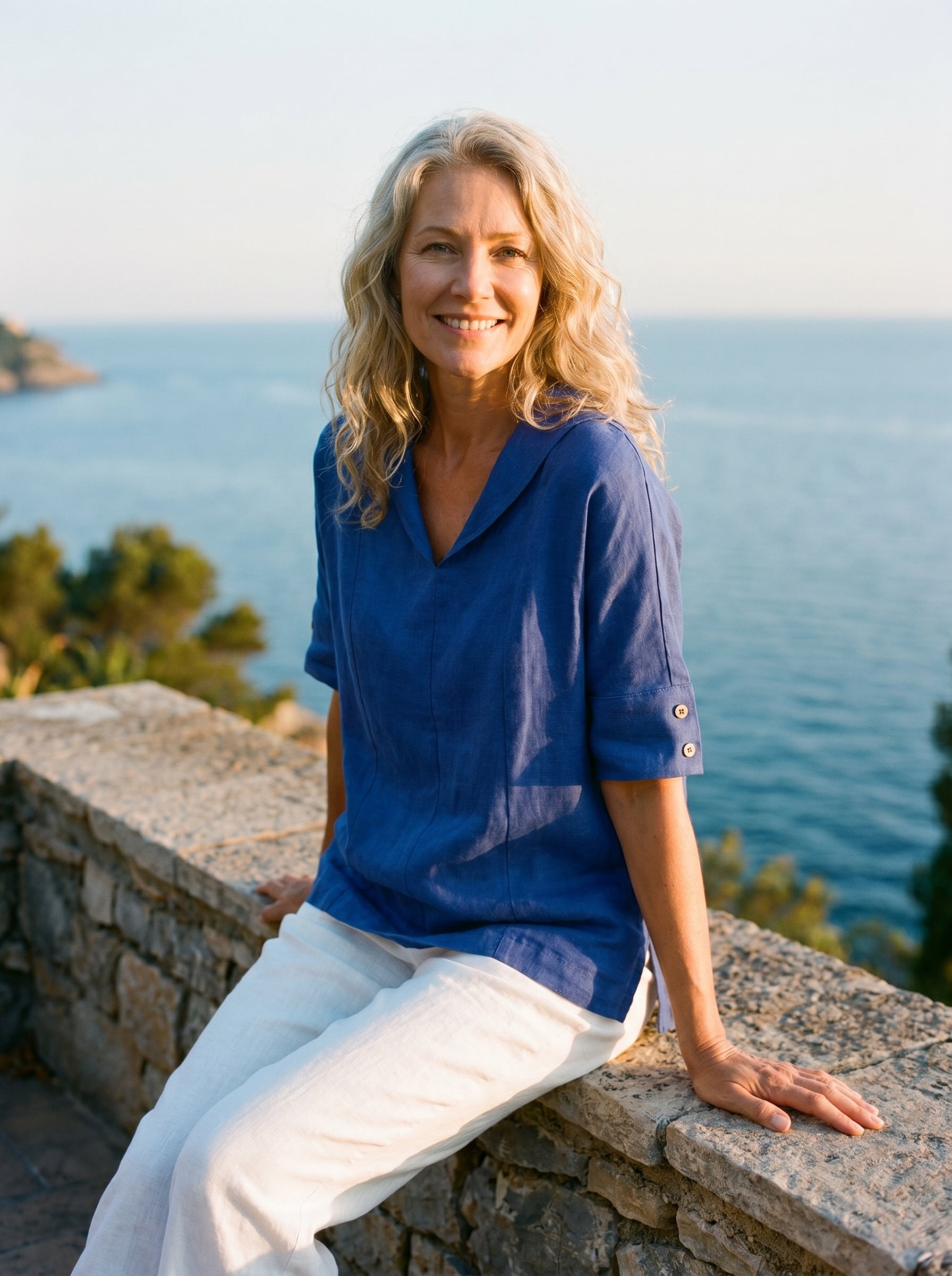 Linen V Neck Short Sleeve Shirt SIERRA