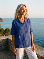 100% Linen V-Neck Short Sleeve Shirt SIERRA