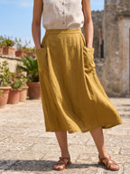 100% Linen Elastic Waist Skirt MARINA