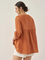 100% Linen Round Neck Artistic Stripe Top FLORENCE