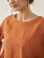 100% Linen Round Neck Artistic Stripe Top FLORENCE