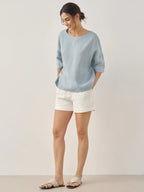 100% Linen Boatneck 3/4 Length Sleeve Top AURORA