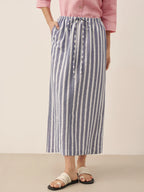 Linen Striped Drawstring Skirt ELISE