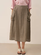 Linen Checked Elastic Waist Skirt MARINA