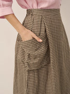 Linen Checked Elastic Waist Skirt MARINA