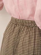 Linen Checked Elastic Waist Skirt MARINA