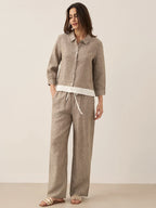 100% Linen Buttoned Closure Color-Blocked Shirt JANICE