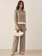 100% Linen Buttoned Closure Color-Blocked Shirt JANICE