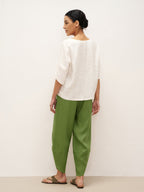 100% Linen Round Neck Petal-Sleeve Pullover LAUREL