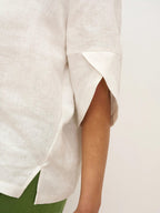 100% Linen Round Neck Petal-Sleeve Pullover LAUREL