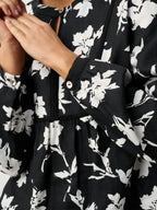 100% Linen Floral Printed Gathered Pullover Top AMIYA