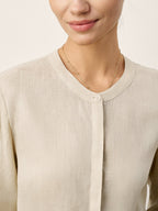 100% Linen Hidden Button Crew Neck Shirt INES