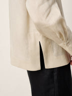 100% Linen Hidden Button Crew Neck Shirt INES