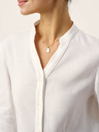 Linen-Lyocell Mandarin Collar Fitted Seam Shirt THORA
