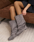 Emilia Slouchy Suede Boots - Grey