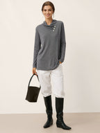 Cashmere Asymmetric Cowl Neck Stretch Top TATIANA