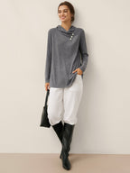Cashmere Asymmetric Cowl Neck Stretch Top TATIANA