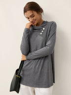 Cashmere Asymmetric Cowl Neck Stretch Top TATIANA