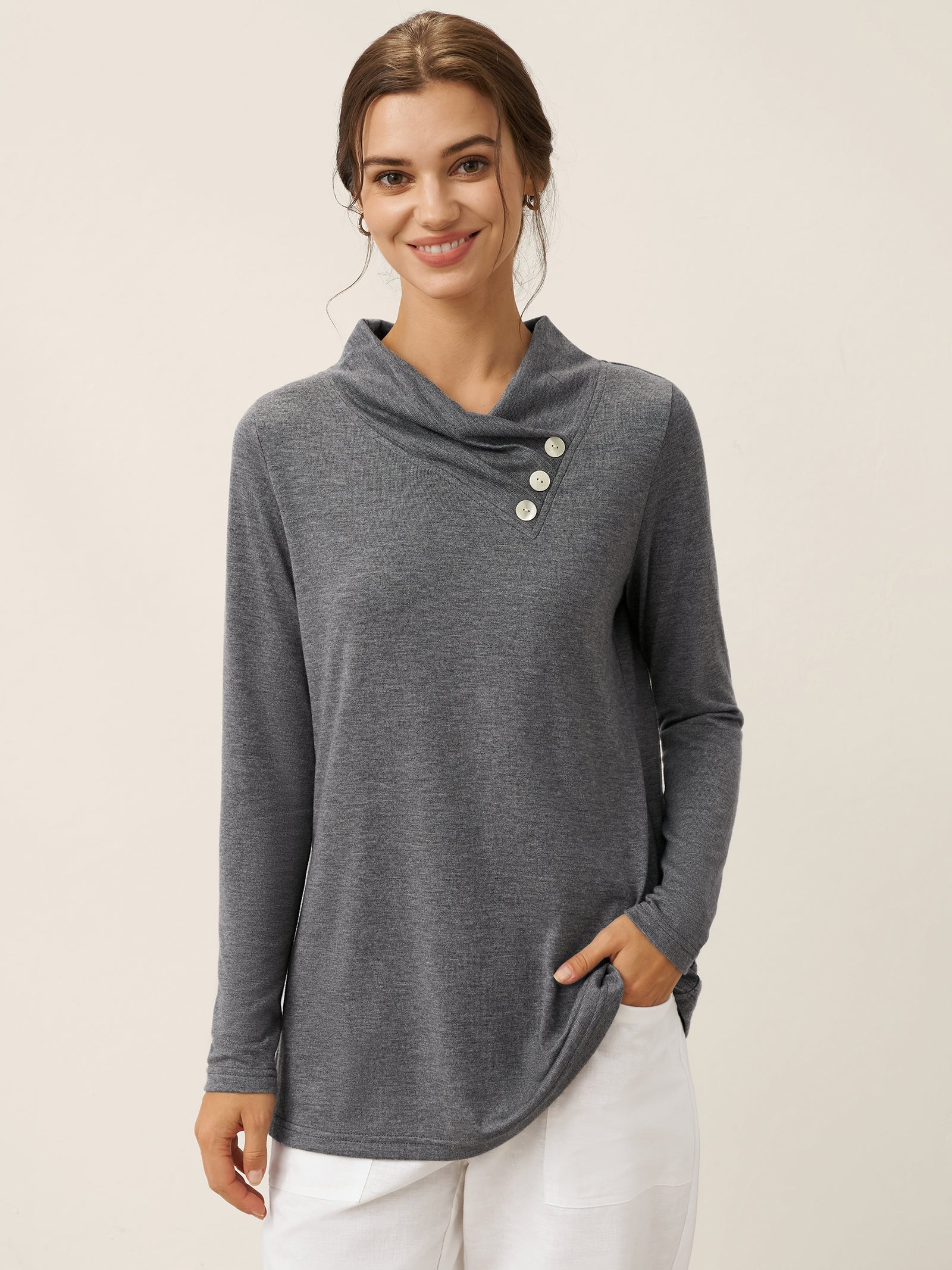 Cashmere Asymmetric Cowl Neck Stretch Top TATIANA