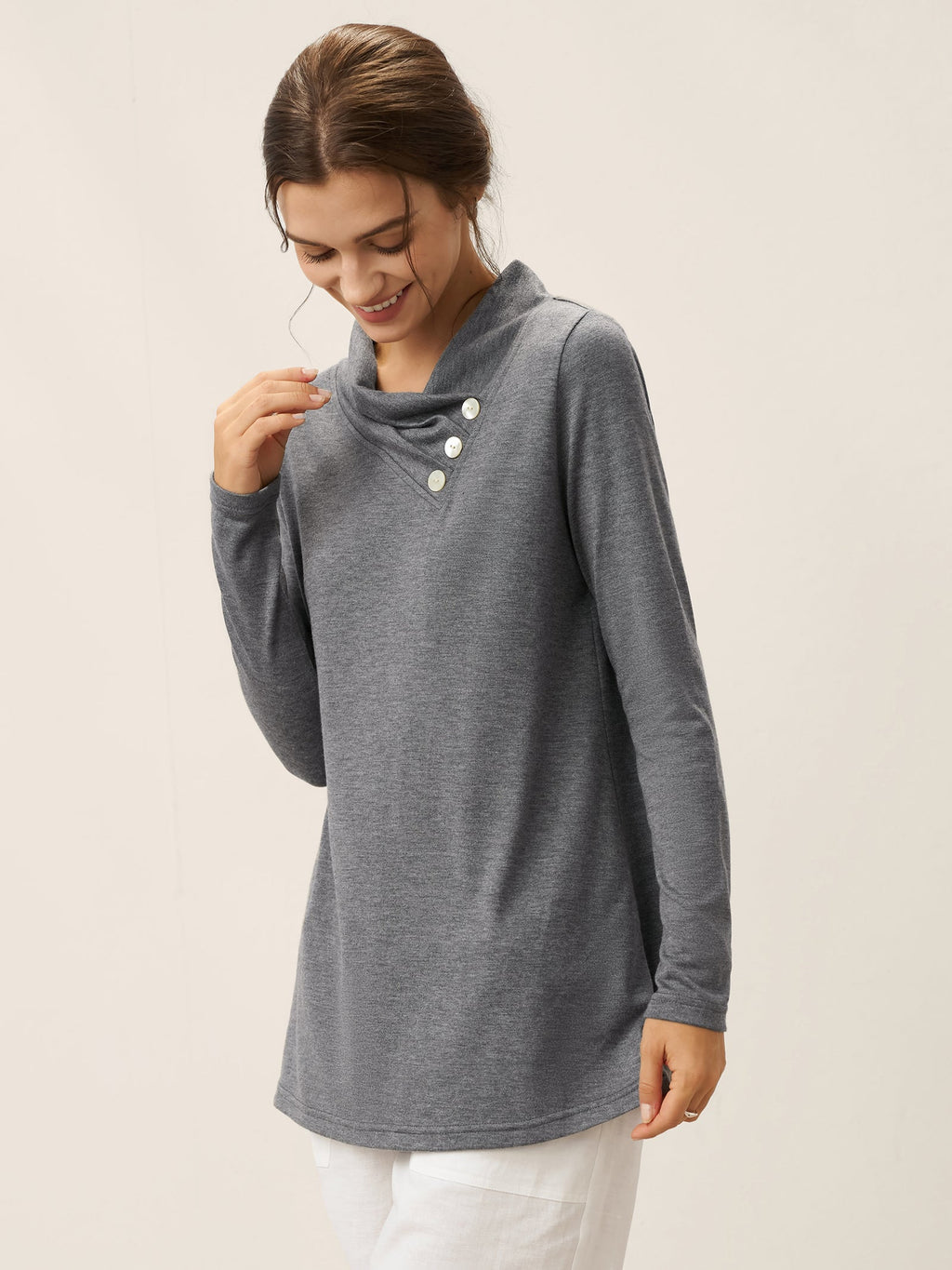 Cashmere Asymmetric Cowl Neck Stretch Top TATIANA