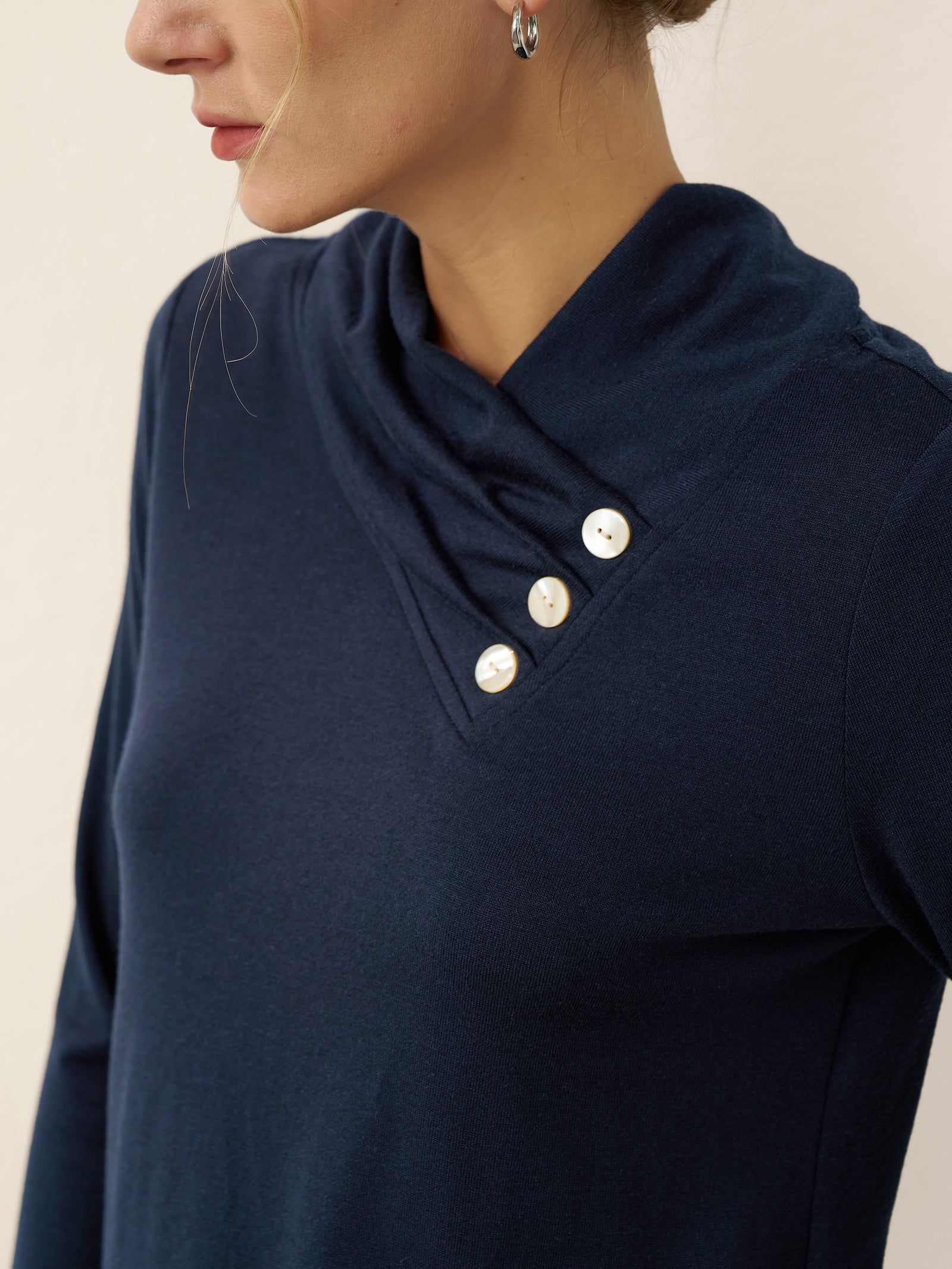 Cashmere Asymmetric Cowl Neck Stretch Top TATIANA